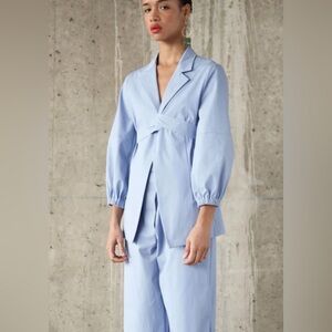 SARA LANZI Size S • Blue Cotton Long Sleeve Wrap Jacket Top.
